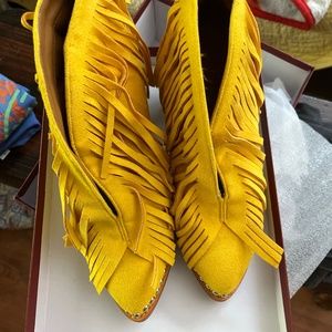 Yellow Fringe Ankle Boots